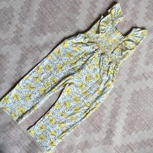 Toddler 2T Smocked Floral Jumpsuit in Yellow and White with Ruffled Straps